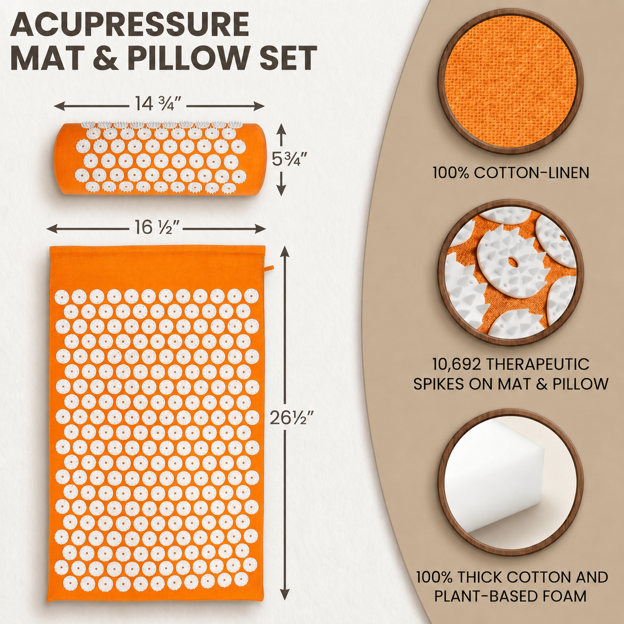 Acupressure Mat and Pillow Set for Back/Neck Pain Relief and Muscle Relaxation